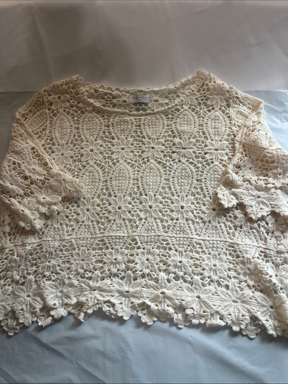 Maya Crochet Floral Scoop-Neck Tunic in Cream